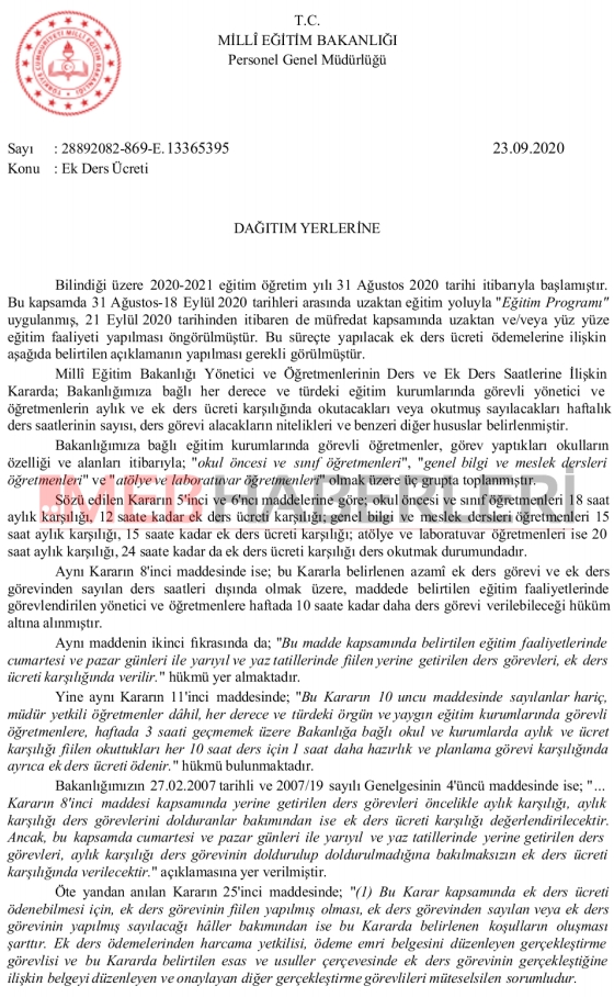 MEB'den Uzaktan Eğitim Ek Ders Ödemesine İlişkin Açıklama