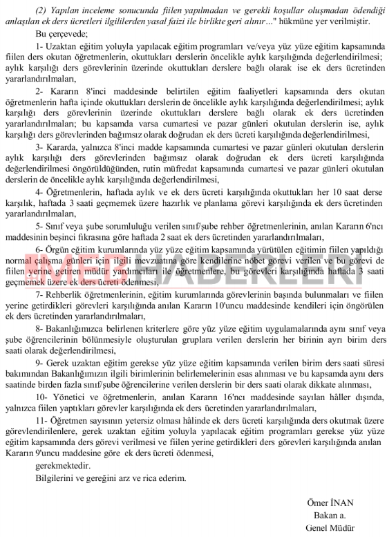 MEB'den Uzaktan Eğitim Ek Ders Ödemesine İlişkin Açıklama