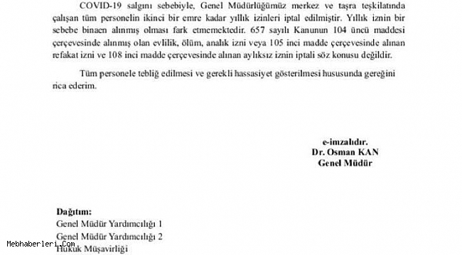 Sağlık Bakanlığı Tüm İzinleri İptal etti