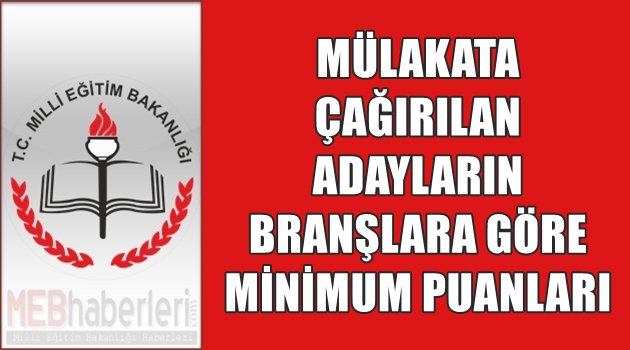 Sözleşmeli Öğretmenlik Branşlara Göre Mülakat Minimum Puanları