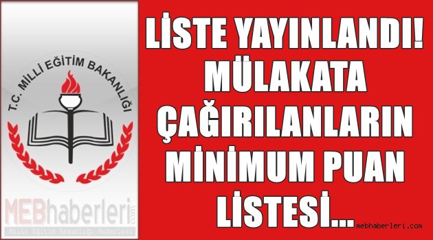 Sözleşmeli Öğretmenlikte Mülakata Çağırılanların Minimum Puanları