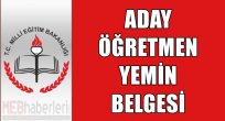 Aday Öğretmen Yemin Belgesi