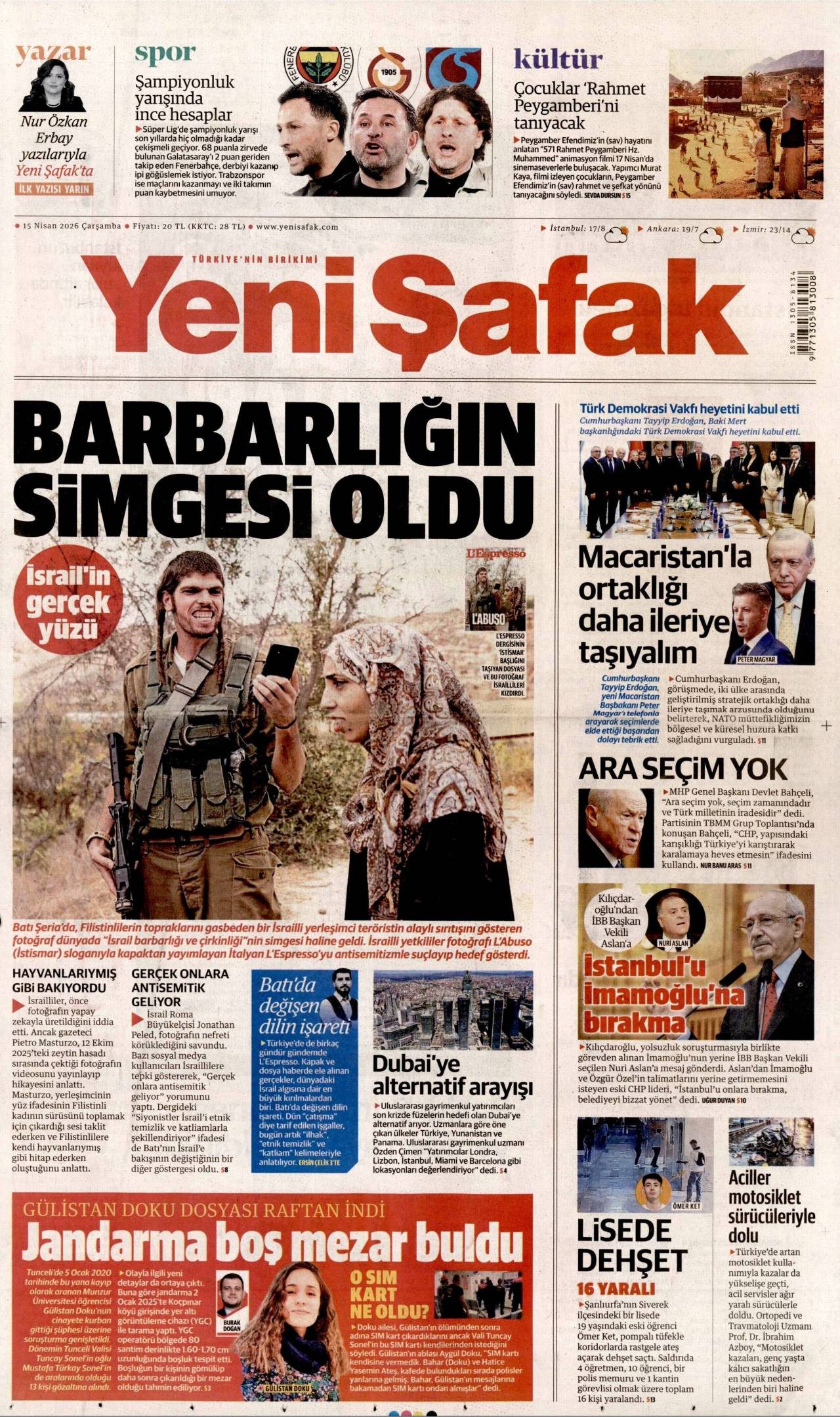 Yeni Şafak Gazetesi Gazete Manşeti